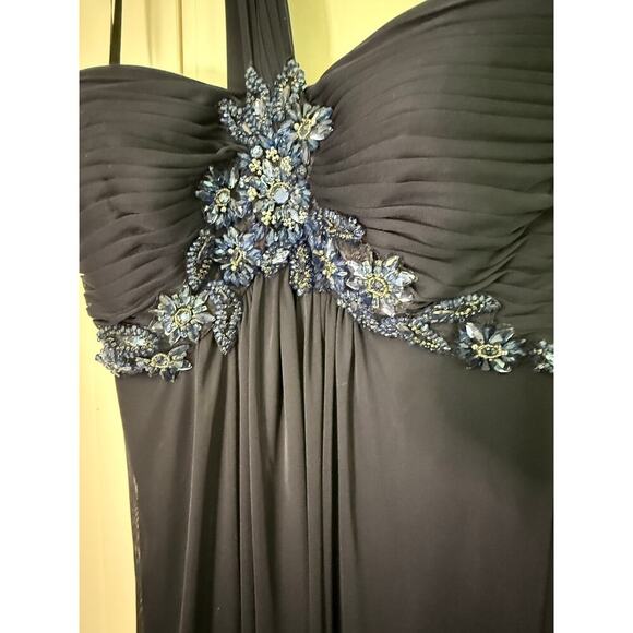 Xscape Joanne Chen Black Blue Jeweled Gown Size 8 Formal - Picture 7 of 9